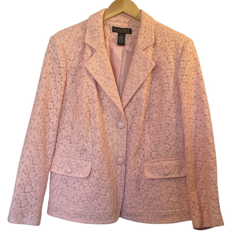 DIALOGUE Pink Lace Embroidered Plus Lined Blazer Jacket - Size 1X